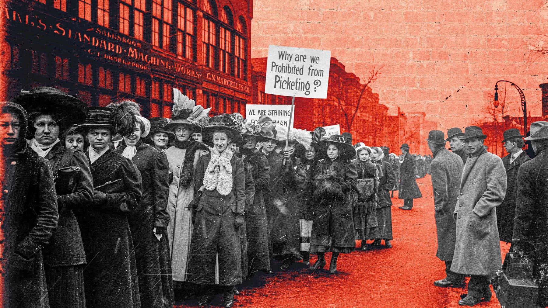 Women march in the street during the Garment Workers Strike of 1910.