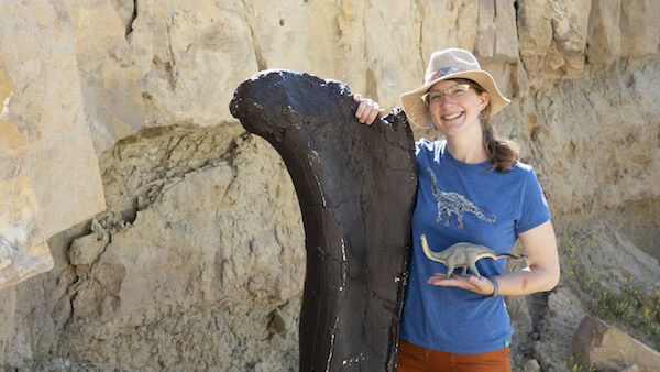 Emily Graslie at a sauropod quarry near Bozeman, MT, in 'Prehistoric Road Trip.' Photo: Julie Florio and WTTW
